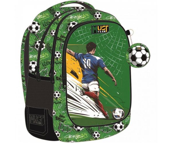 Must: rucsac școlar rotunjit cu model cu mingi de fotbal 32x18x43cm