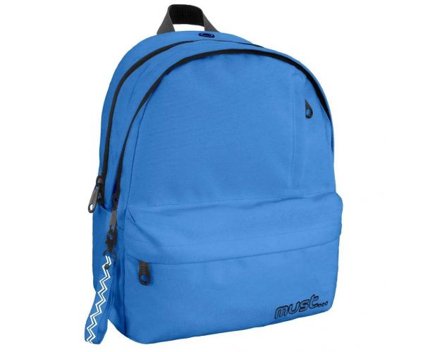Must: Négyrekeszes lekerekített kék iskolatáska, hátizsák 32x19x42cm