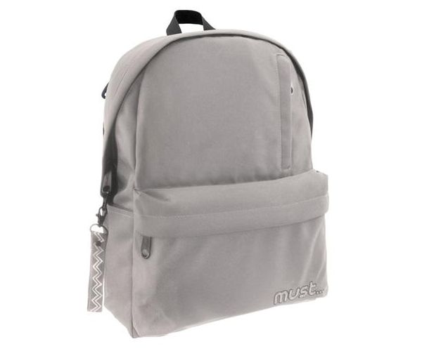 Must: Lekerekített szürke négyrekeszes iskolatáska, hátizsák 32x17x42cm