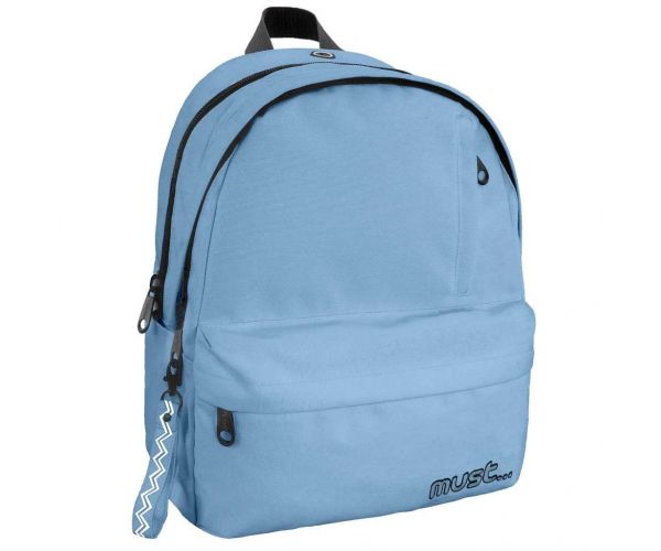 Must: Geantă de școală rotunjită albastru deschis cu patru compartimente, rucsac 32x19x42cm ​