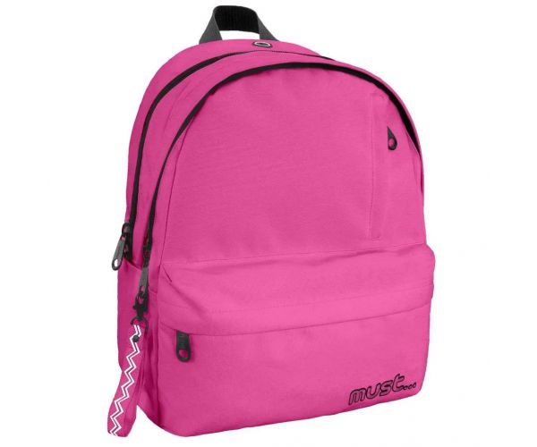 Must: Négyrekeszes lekerekített pink iskolatáska, hátizsák 32x19x42cm