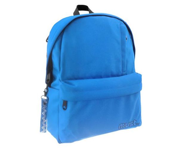 Must: Lekerekített kék négyrekeszes iskolatáska, hátizsák 32x17x42cm