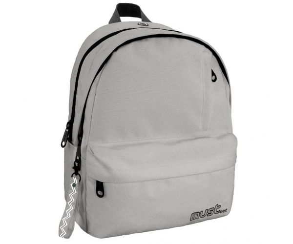 Must: Geantă școlară gri rotunjită cu patru compartimente, rucsac 32x19x42cm ​