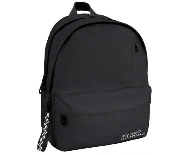 Must: Geantă școlară neagră rotunjită cu patru compartimente, rucsac 32x19x42cm