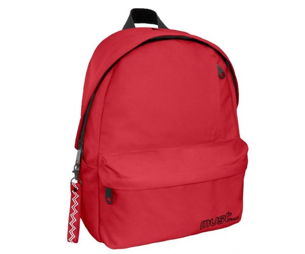 Must: Lekerekített piros négyrekeszes iskolatáska, hátizsák 32x17x42cm