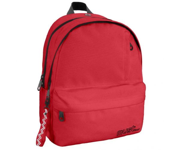 Must: Geantă școlară roșie rotunjită cu patru compartimente, rucsac 32x19x42cm