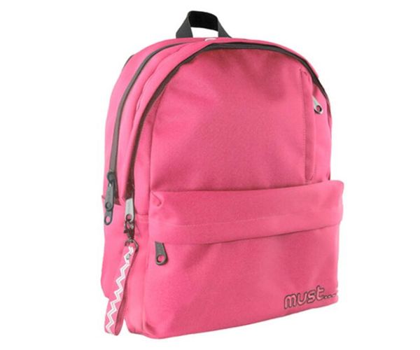 Must: Lekerekített világos piros négyrekeszes iskolatáska, hátizsák 32x17x42cm