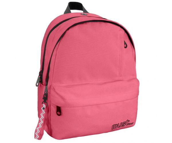 Must: Geantă școlară rotunjită, roșu deschis, cu patru compartimente, rucsac 32x19x42cm