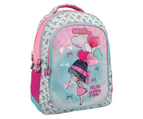 Must: Girl trei compartimente rotund rucsac, ghiozdan 32x18x43cm