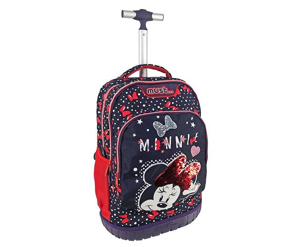 Must... Minnie Mouse cu trei compartimente, tip troller rucsac, ghiozdan