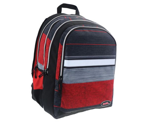 Must: Piros-Fekete 2 az 1-ben négyrekeszes iskolatáska, hátizsák 47x25x33cm