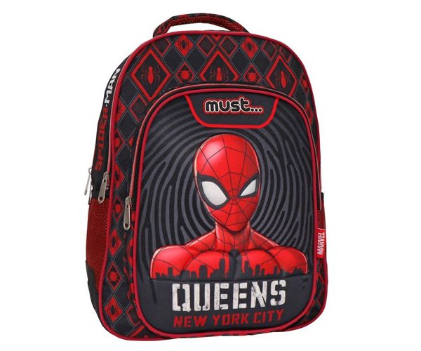 Must: Pókember lekerekített ergonomikus iskolatáska, hátizsák 32x18x43cm