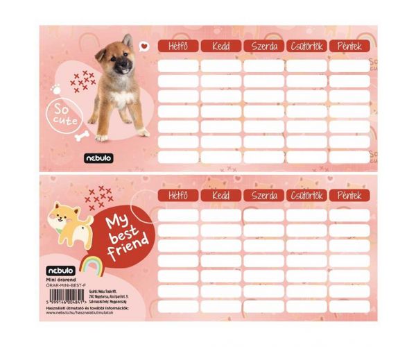 Nebulo: Best Friend – mini orar cu tematică canină, o pagină, față‑verso