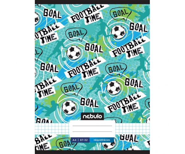 Nebulo: Caiet broșat, tip pătrățele, cu inscripția Football time, 87-32, format A4