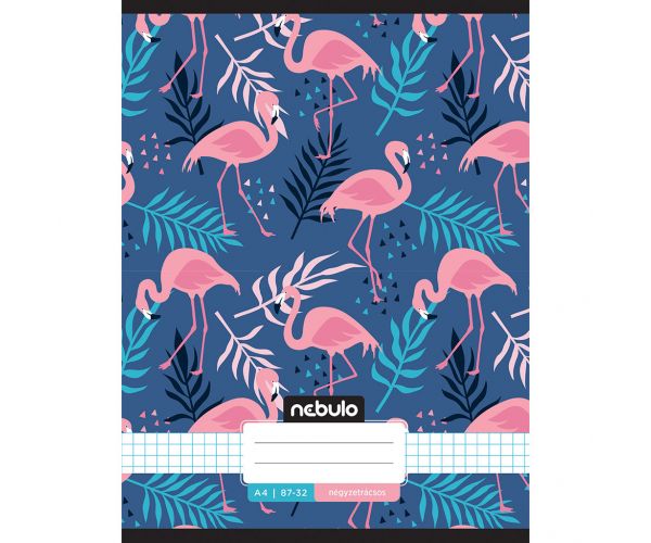 Nebulo: Caiet capsat cu model flamingo pătrățel 87-32 A/4