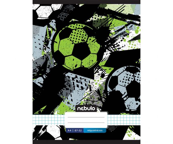 Nebulo: Caiet cu copertă cartonată, model minge de fotbal în carouri, 87-32 A/4