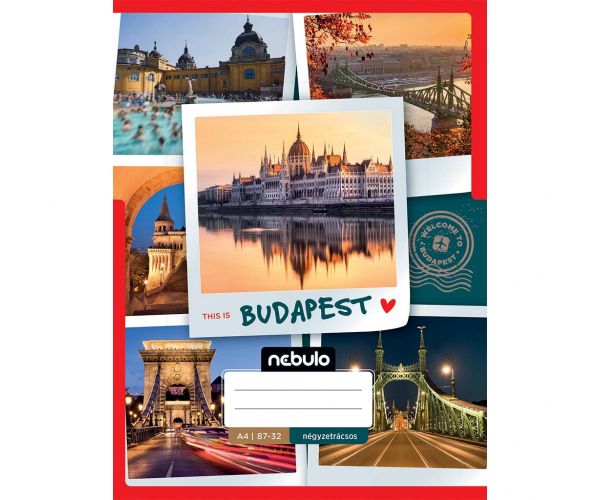 Nebulo: Caiet cu pătrate, broșat, cu model Budapesta, 87-32, format A4