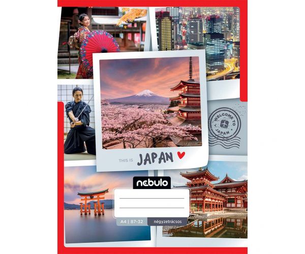 Nebulo: Caiet cu pătrățele capsat, cu model japonez, 87-32, format A/4