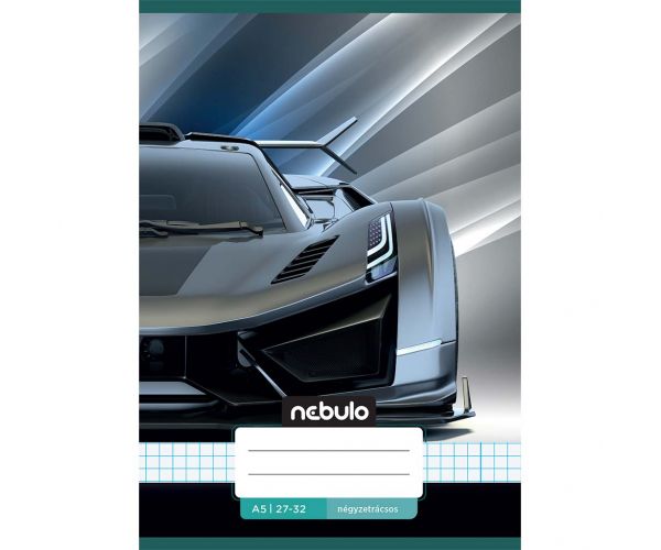 Nebulo: Caiet format A5, 27-32 pagini, cu model sport cu mașină pătrată încrucișată.