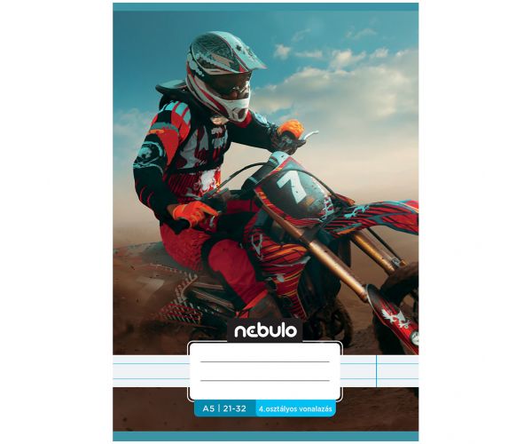 Nebulo: Caiet liniat capsat, model cu motocicletă de curse, clasa a 4-a, format A5, 21-32