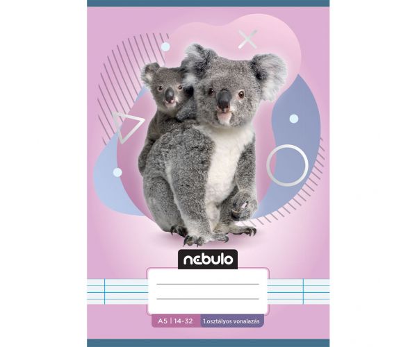 Nebulo: Caiet liniat capsat pentru clasa 1, format A5, 14-32, cu animale - cu koala