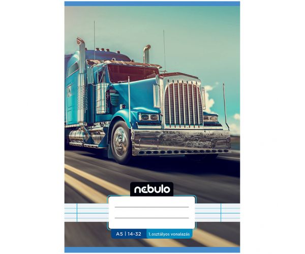 Nebulo: Caiet liniat capsat pentru clasa I, format A5, model camion, 14-32