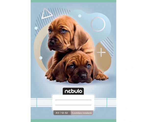 Nebulo: Caiet liniat capsat pentru clasa a 3-a, format A5, 12-32, cu animale - cu câini