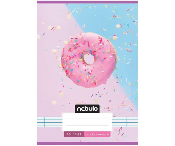 Nebulo: Caiet liniat cu spirală, format A/5, pentru clasa I, cu model de gogoși, 14-32
