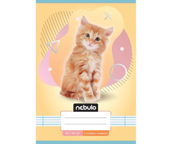 Nebulo: Caiet liniat pentru clasa a 2-a, format A5, 16-32 file, cu animale - Pisici