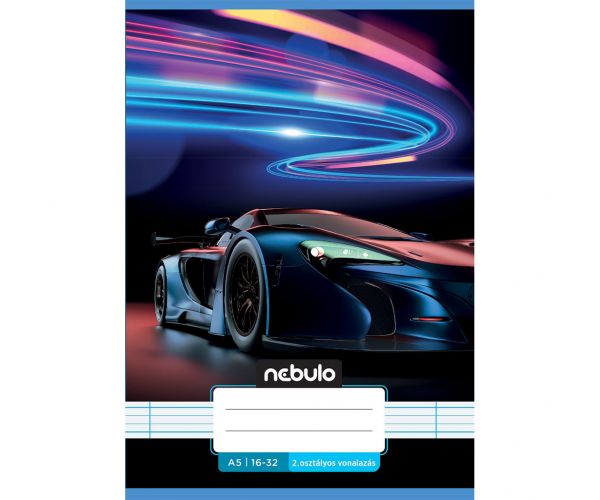 Nebulo: Caiet liniat pentru clasa a 2-a, format A5, 16-32 pagini, model cu mașini.