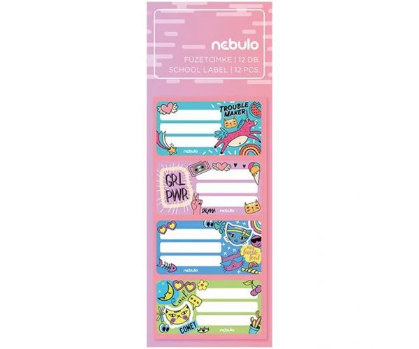 Nebulo: Etichete pentru caiete Girl Power, set de 12 bucăți