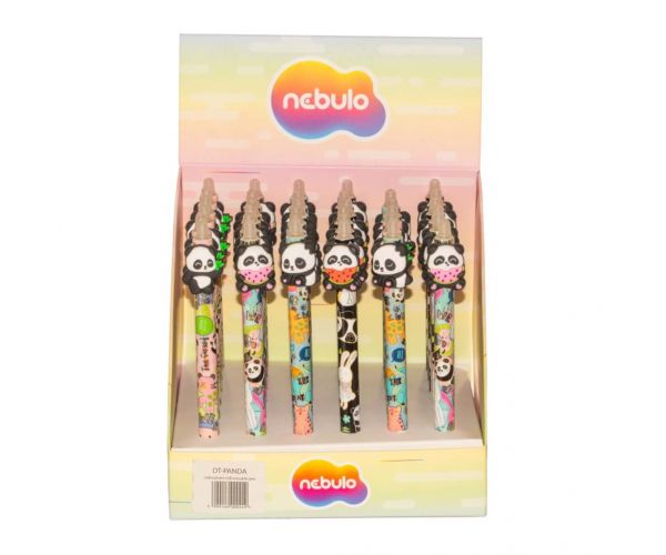 Nebulo: Pix cu gel șters cu radieră, cu buton și model panda, diferite modele, 1 buc.