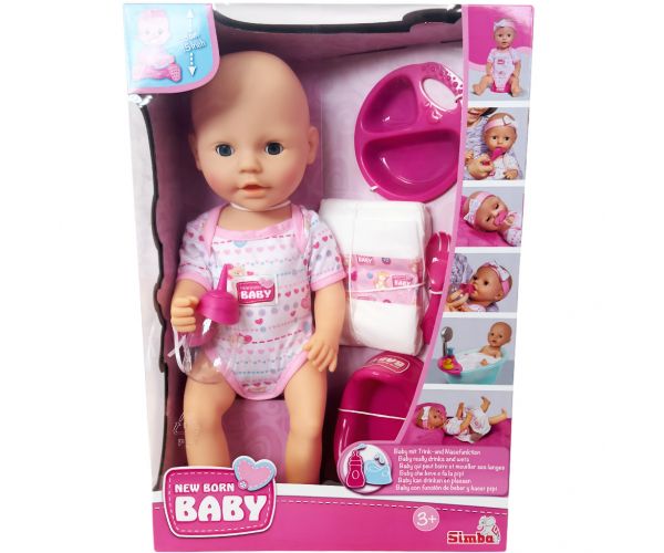 New Born Baby păpușă care face pipi cu accesorii 38 cm - Simba Toys