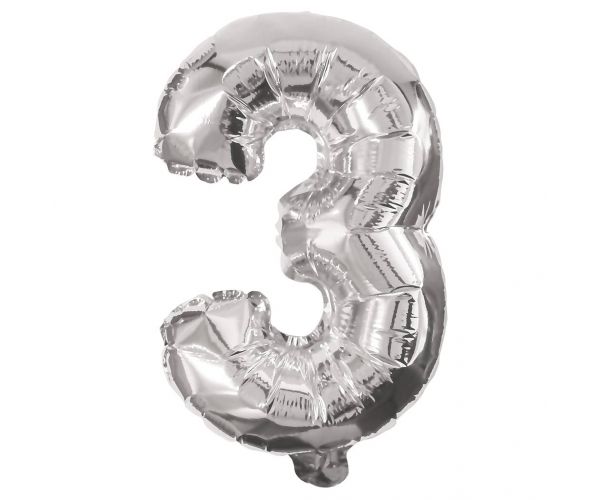 Numeroase baloane din folie argintie – numărul 3, 86 cm