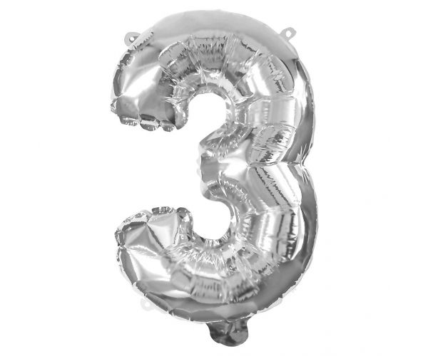 Számos fólia lufi ezüst színben – 3-as szám 32cm