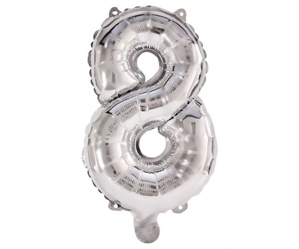 Numeroase baloane din folie de culoare argintie – numărul 8, 86 cm