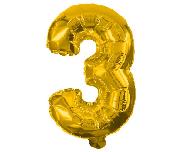 Numeroase baloane din folie de culoare aurie – numărul 3, 86 cm