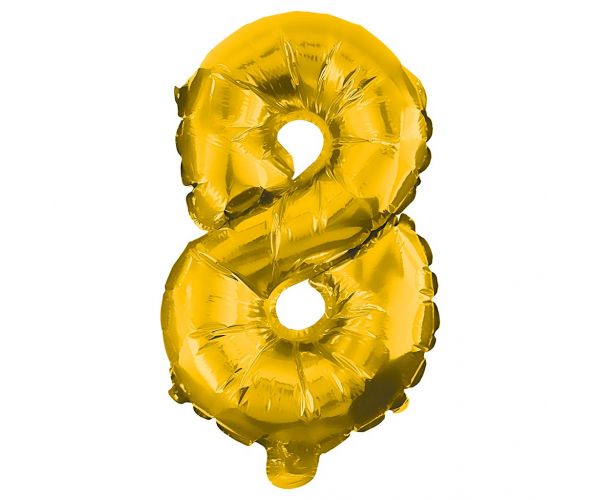 Numeroase baloane din folie de culoare aurie – numărul 8, 86 cm