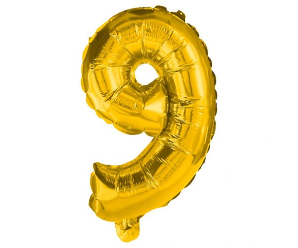 Numeroase baloane din folie de culoare aurie – numărul 9, 32 cm