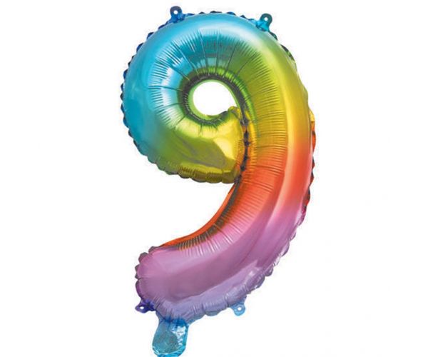 Számos fólia lufi metál szivárvány színben – 9-es szám 34cm