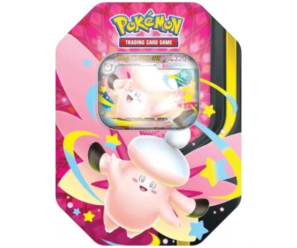 Pachet colecționabil de cărți Pokémon TCG: Mega Moonlit Tin, în două variante, 1 bucată