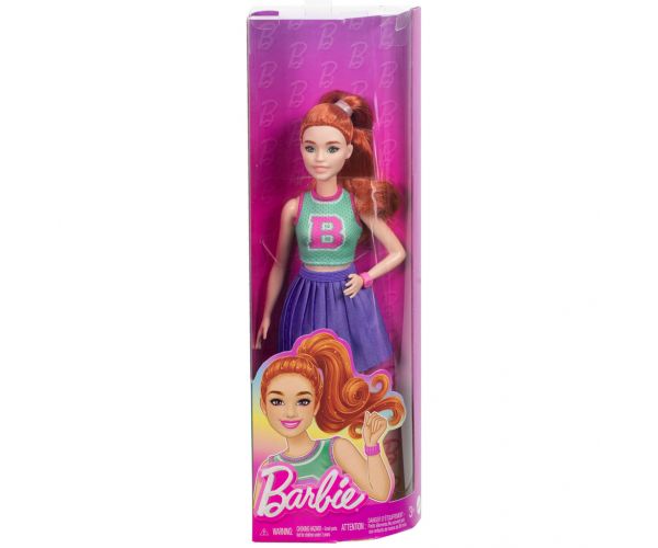 Păpușă Barbie Fashionista stilată, cu păr roșcat și fustă mov - Mattel