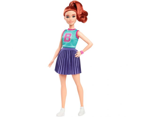 Păpușă Barbie Fashionista stilată, cu păr roșcat și fustă mov - Mattel