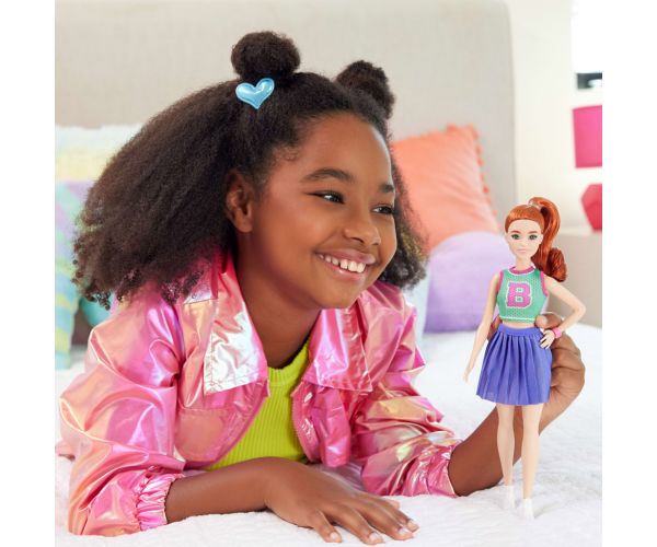 Păpușă Barbie Fashionista stilată, cu păr roșcat și fustă mov - Mattel