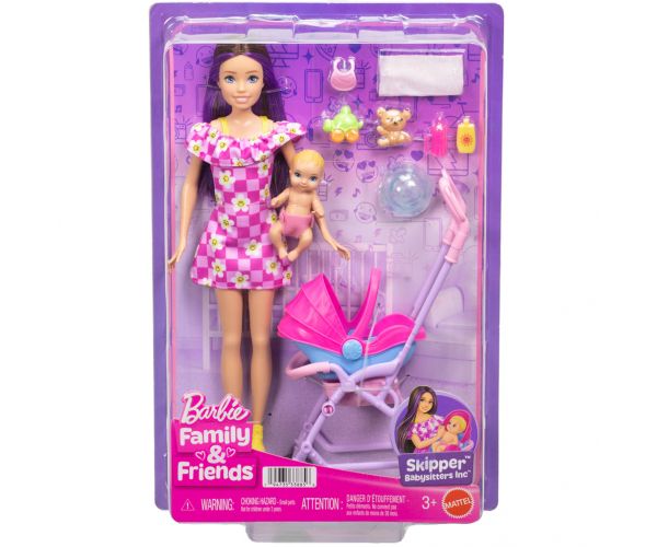 Păpușa Barbie cu rochie cu flori, set de joacă bone pentru copii - Mattel