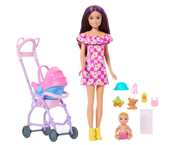 Păpușa Barbie cu rochie cu flori, set de joacă bone pentru copii - Mattel