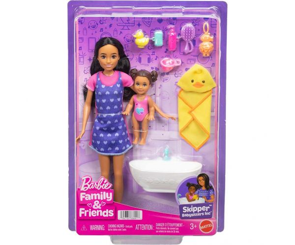 Păpușa Barbie în rochiță cu inimioare, set de joacă babysitter – Mattel