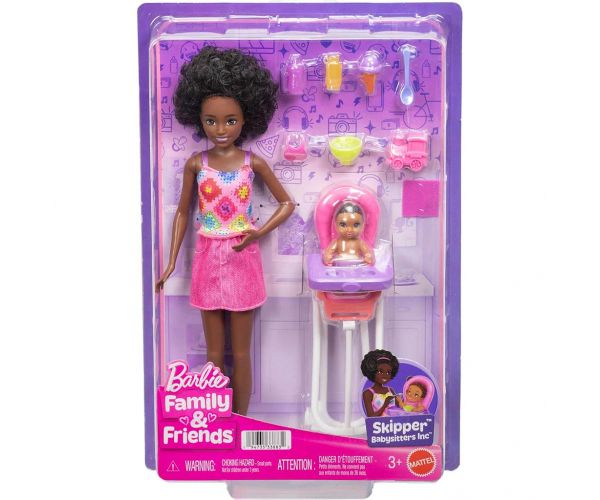Păpușa Barbie într-o rochie roz set de joacă bone babysitter - Mattel