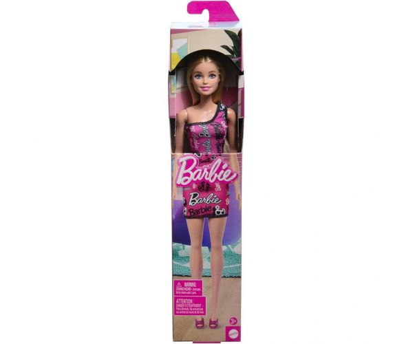 Păpușă blondă Barbie Chic în rochie roz cu inscripția Barbie - Mattel