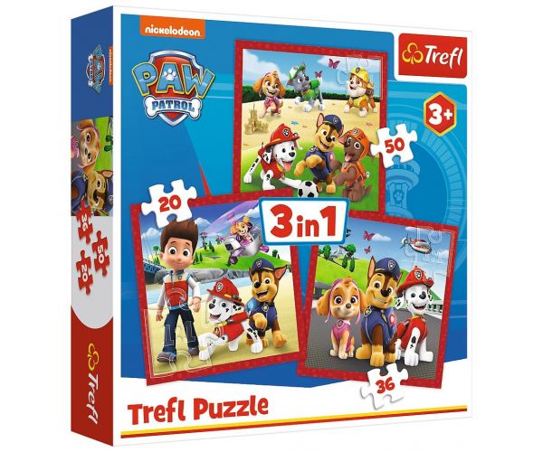 Patrula Catelusilor: Catei fericiti 3 in 1 puzzle - Trefl
